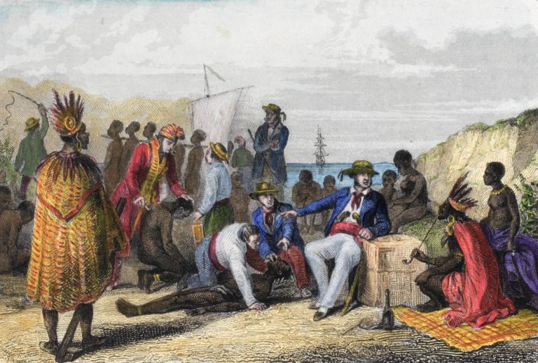 Côte Est d'Afrique, commerce des esclaves à Zanzibar. Lechard ; Hemy. 19e siècle. Musée historique de Villèle